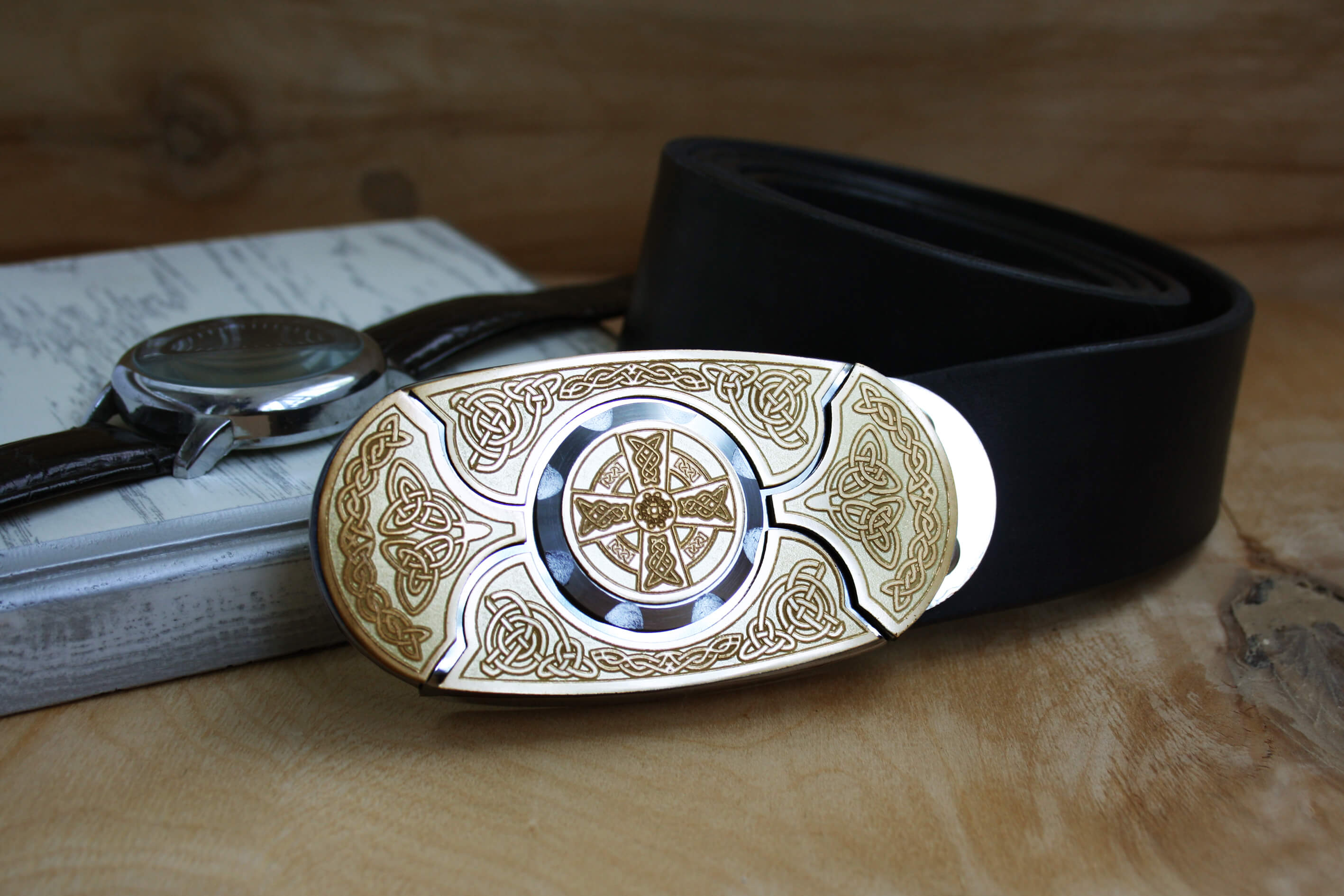 Buckle-knife belt "CELTIC KROSS", series Laser Brass