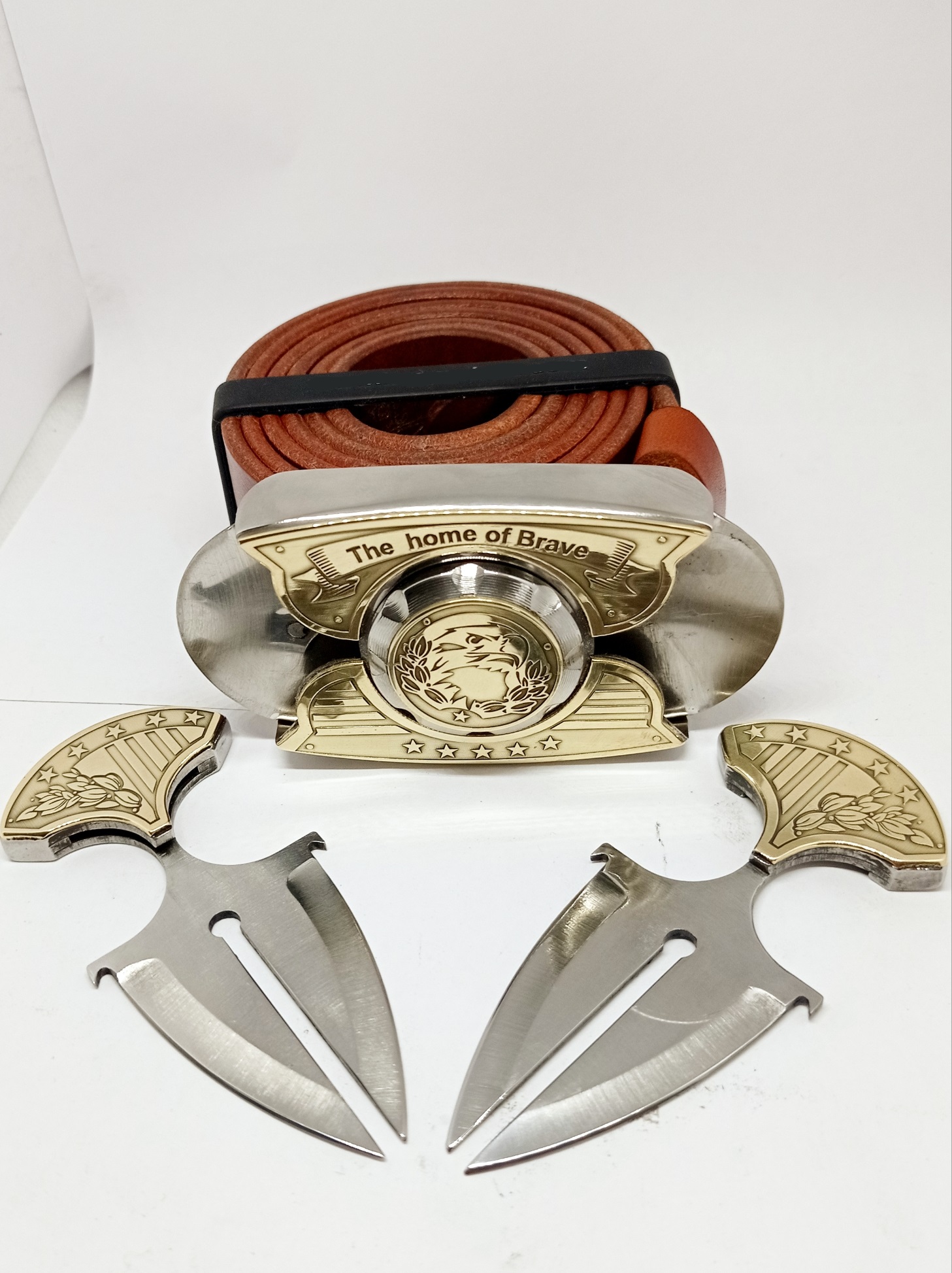 Buckle-knife belt "AMERICA-1", series Laser Brass