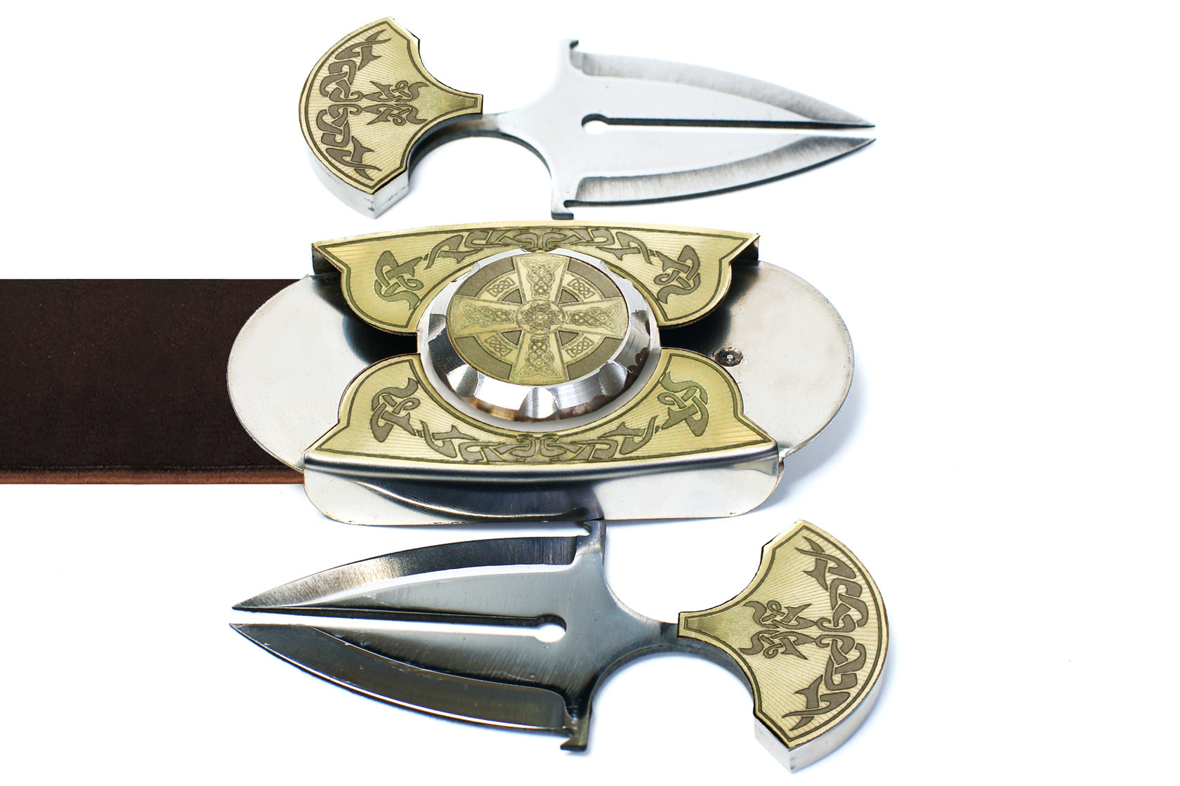 Buckle-knife belt "CELTIC KROSS-2", series Laser Brass