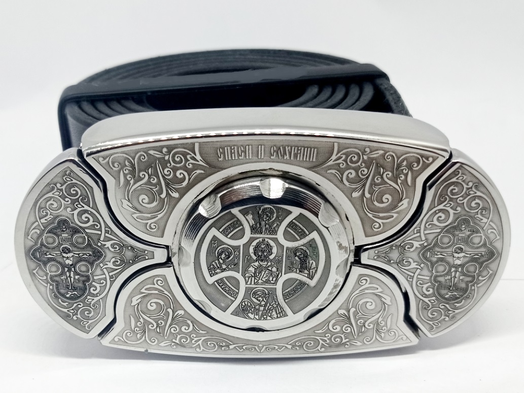 Buckle-knife belt "Orthodoxy", series Laser Stainless Steel
