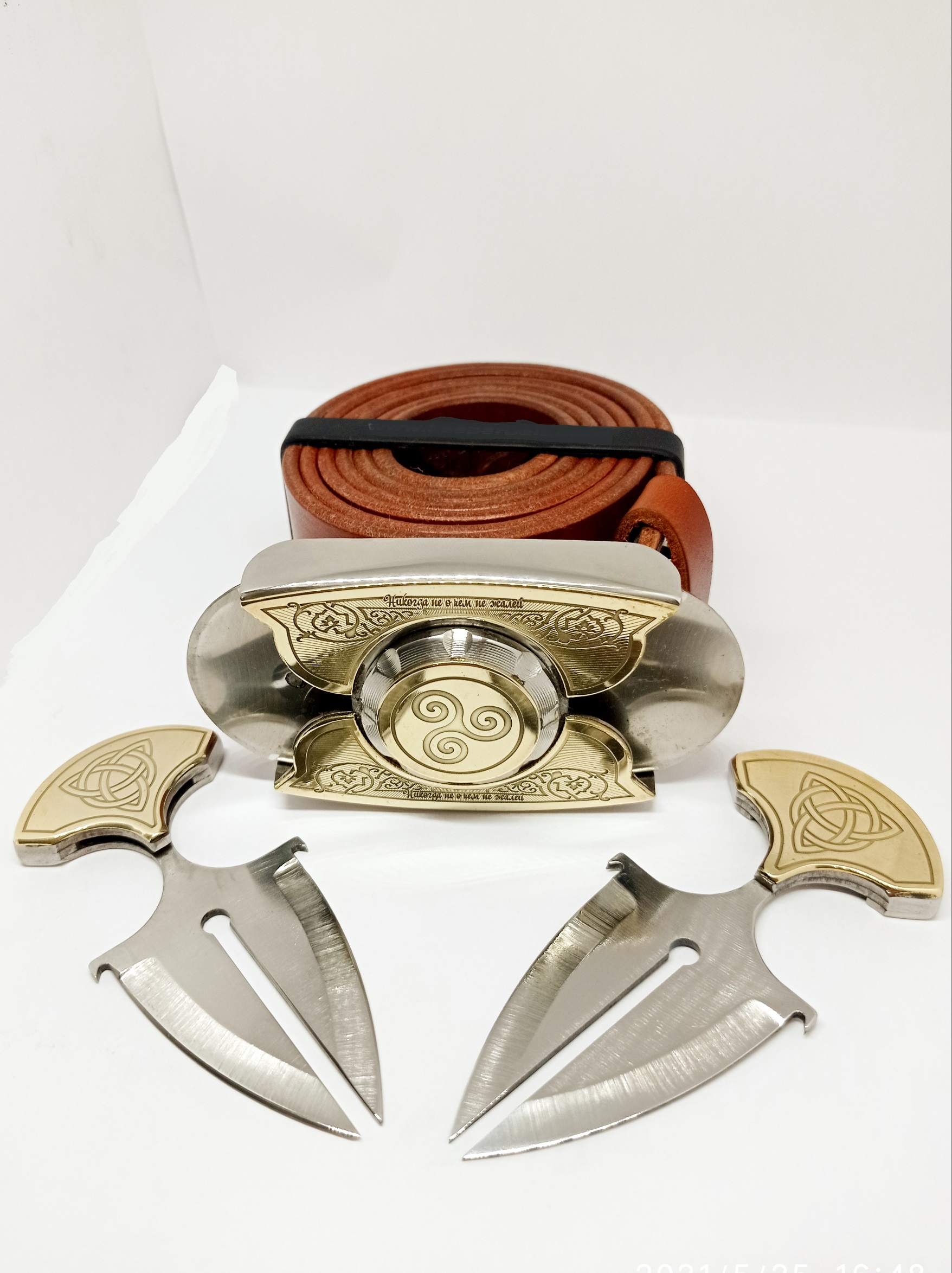 Buckle-knife belt "TRIKSELEON", series Laser Brass