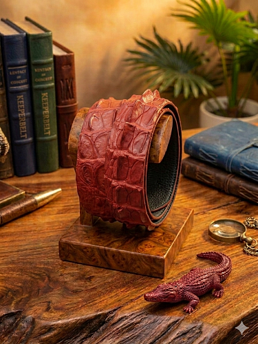 Red crocodile leather belt