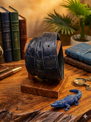  Blue crocodile leather belt
