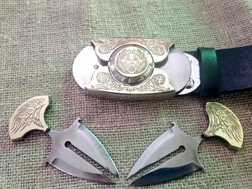 Buckle-knife belt &amp;quot;BIKER-3&amp;quot;, series Laser Brass