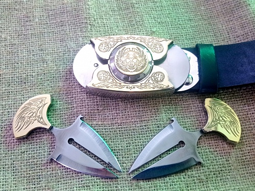 Buckle-knife belt &amp;quot;BIKER-3&amp;quot;, series Laser Brass